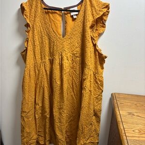 Knox Rose Mustard Eyelet Ruffle-Sleeve Mini Dress